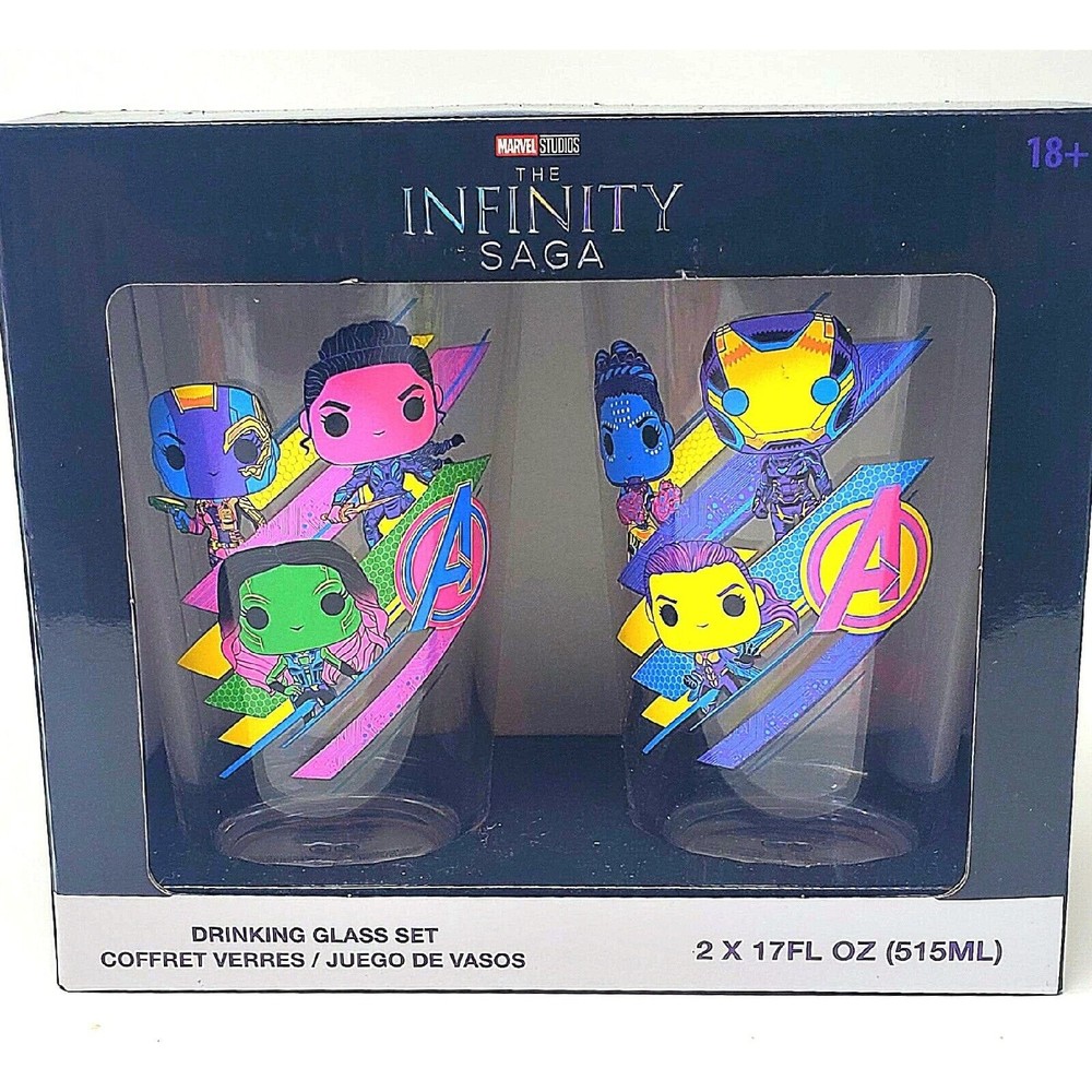 NIB Funko Marvel Women Neon Drinking Glass Set - 2 Pack, 17FL Oz. Infinity